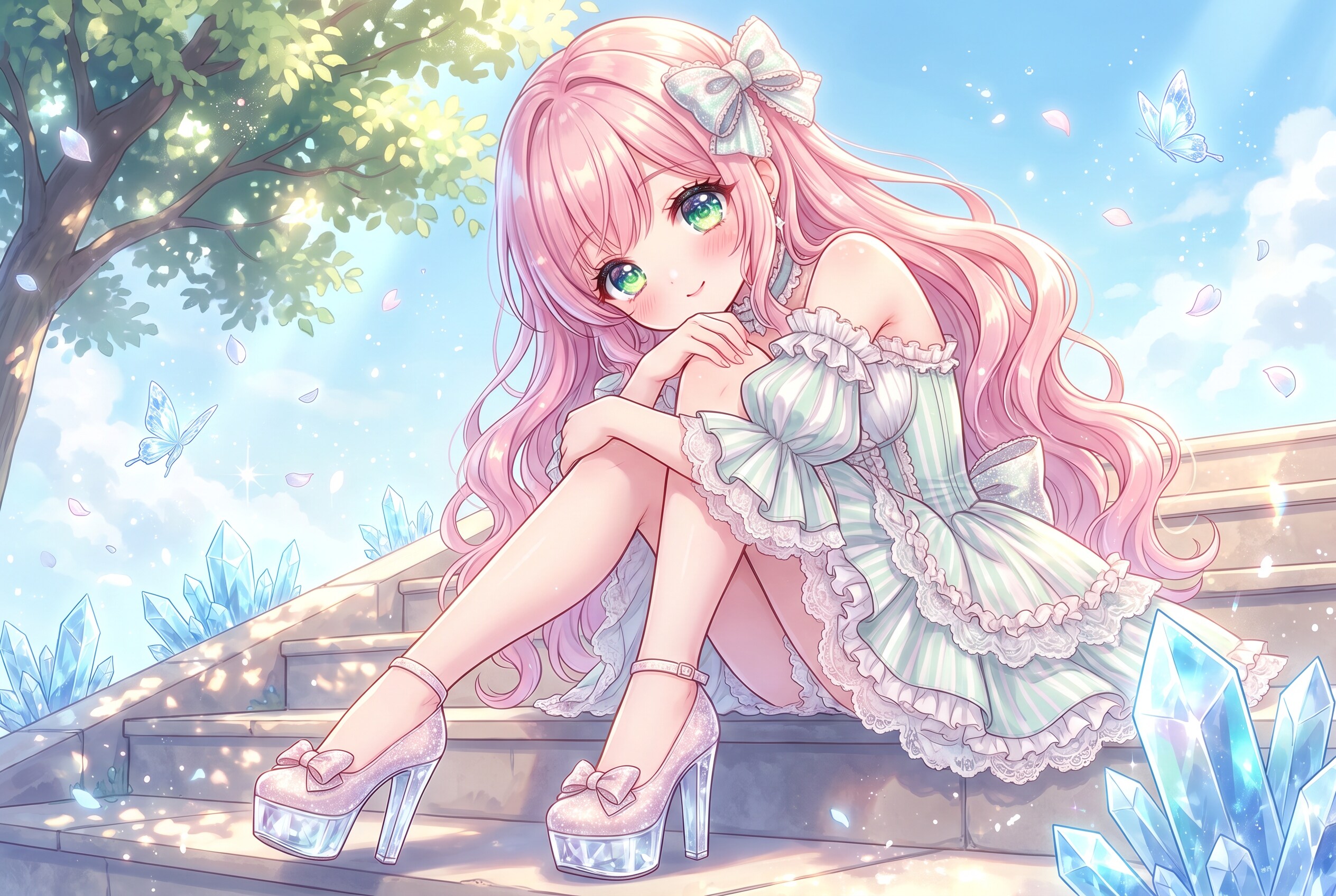 蒼晶階に佇む桃姫