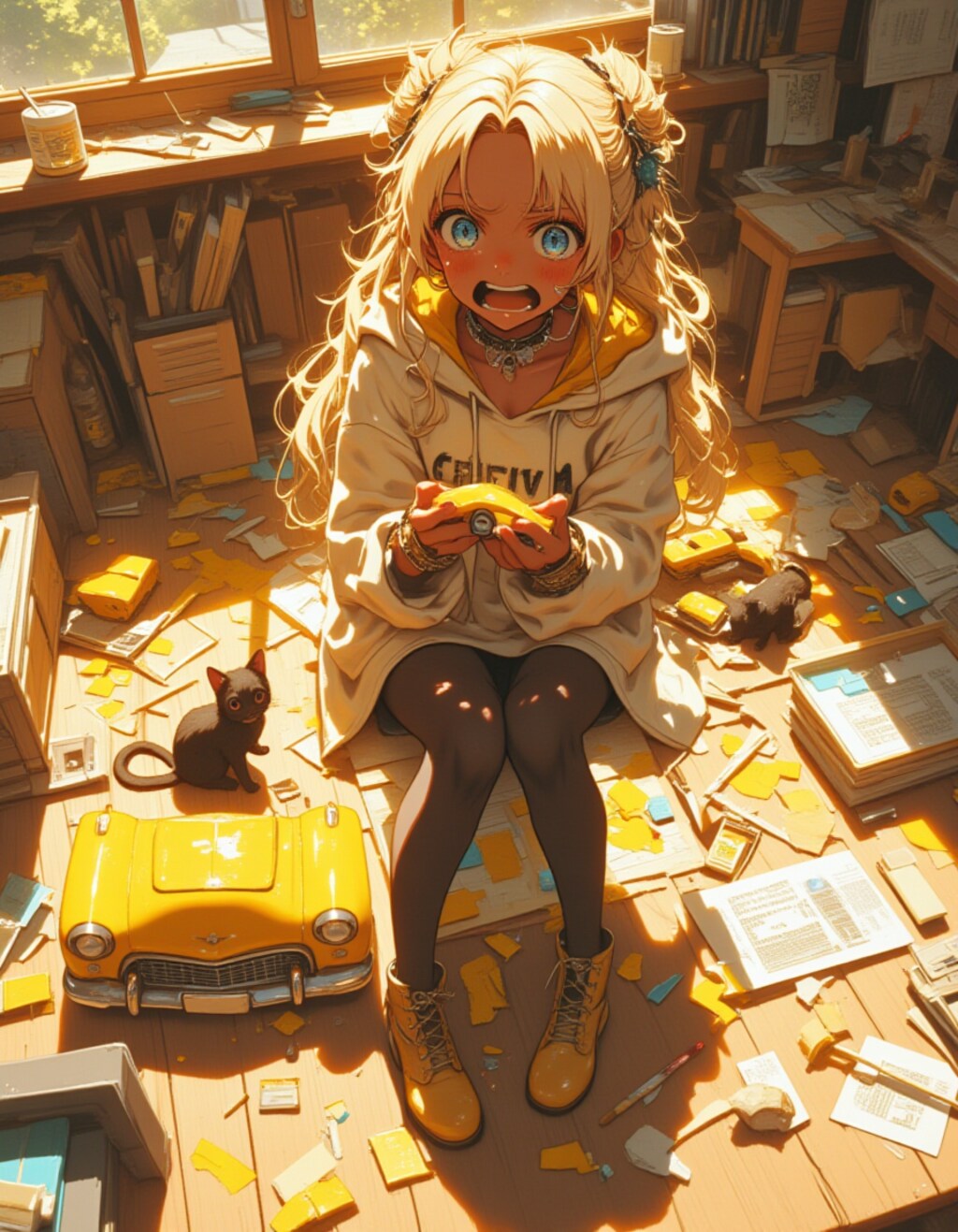 泣いちゃうよ…！模型作り少女と黒猫のいたずら