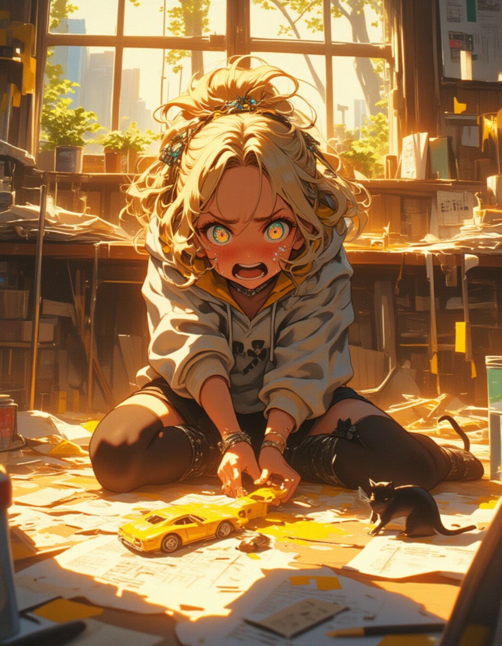 泣いちゃうよ…！模型作り少女と黒猫のいたずら