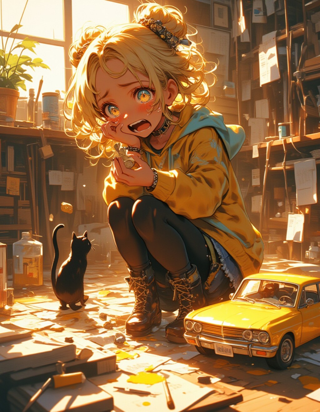 泣いちゃうよ…！模型作り少女と黒猫のいたずら