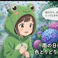 【#傘】雨の日カエルの着ぐるみを着て紫陽花の花を観察 2枚目