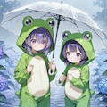 【#傘】雨の日カエルの着ぐるみを着て紫陽花の花を観察 5枚目