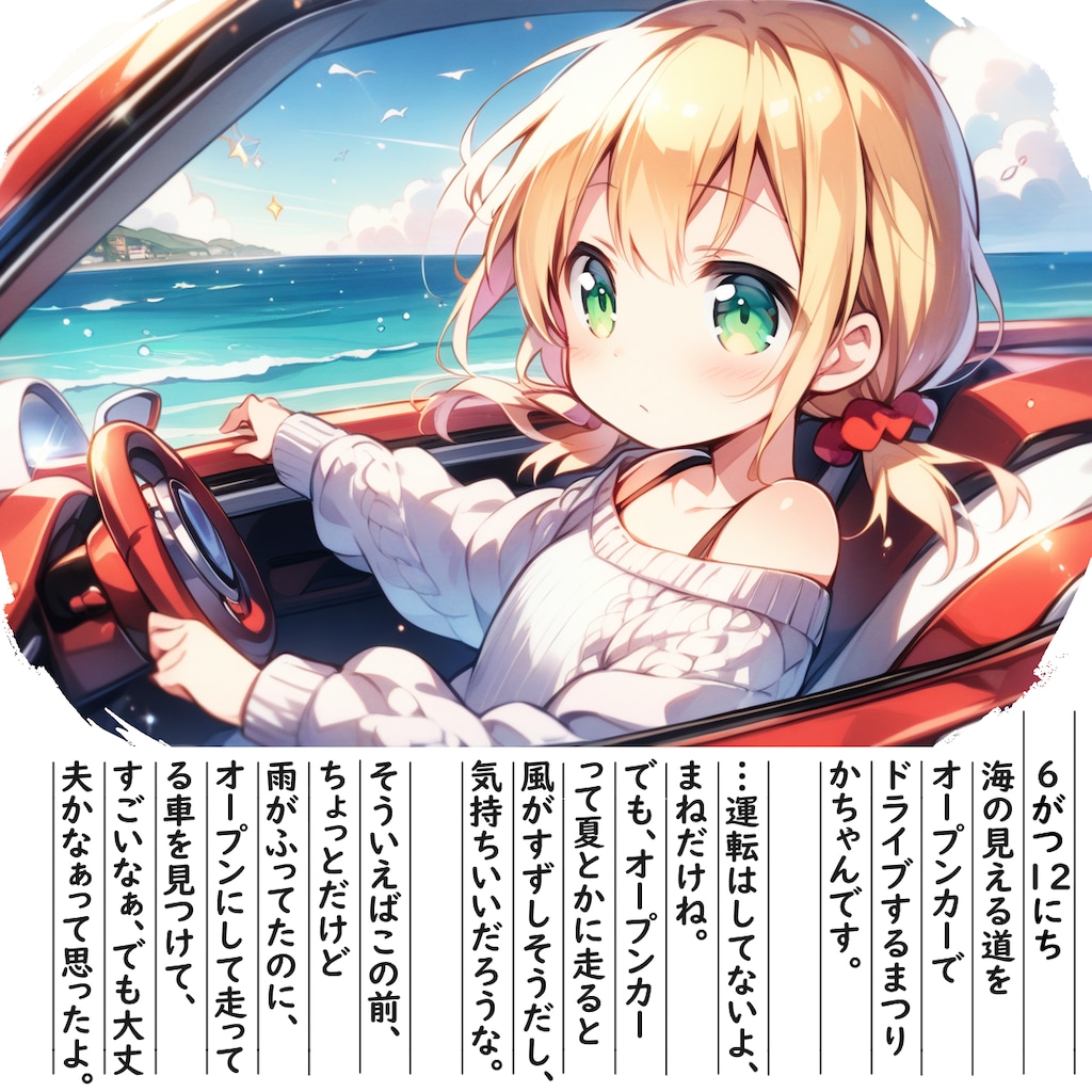 【絵日記】オープンカーって気持ちいいね
