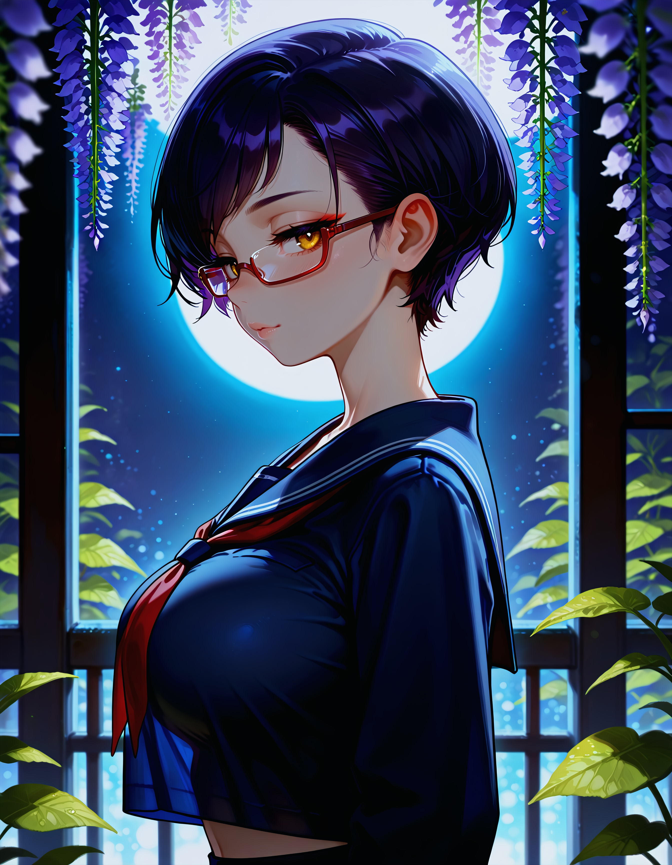 月と藤棚