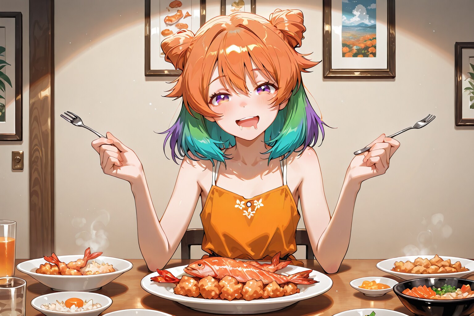 オレンジ色に染まる夕食