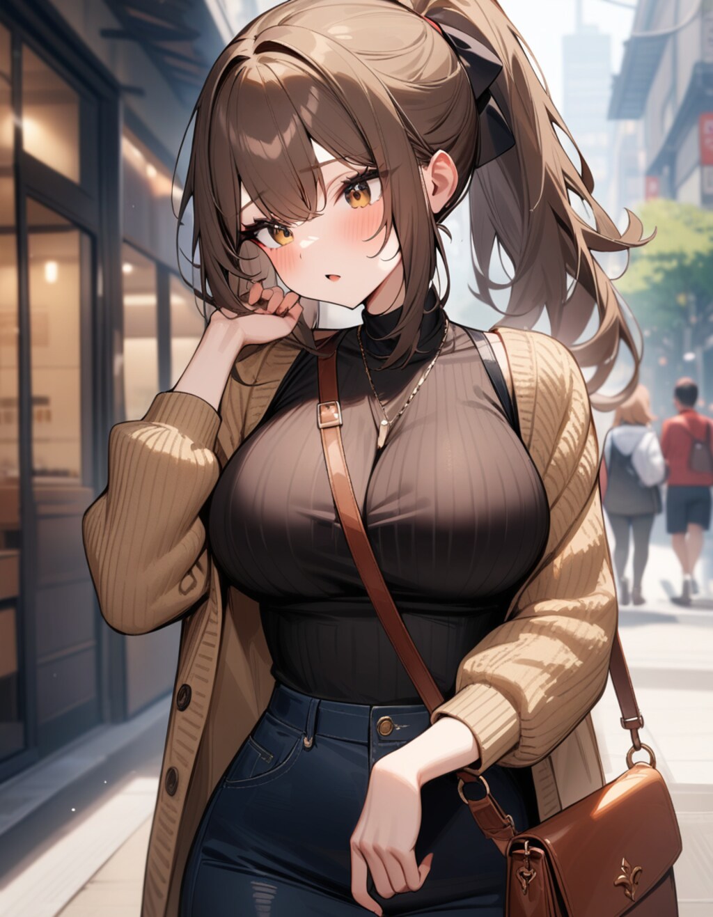 ニットとショルダーバッグ