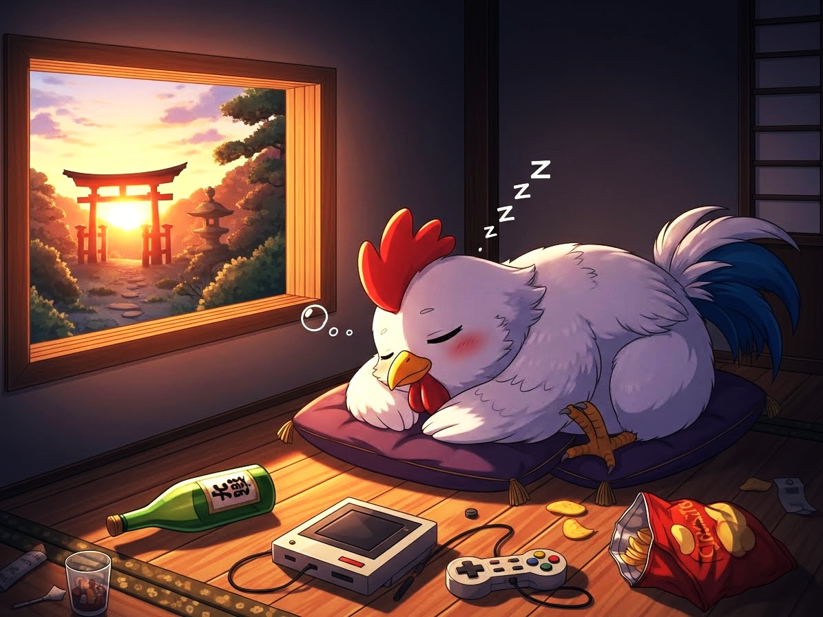 夜ふかししすぎて寝坊した鶏 | の人気AIイラスト・グラビア