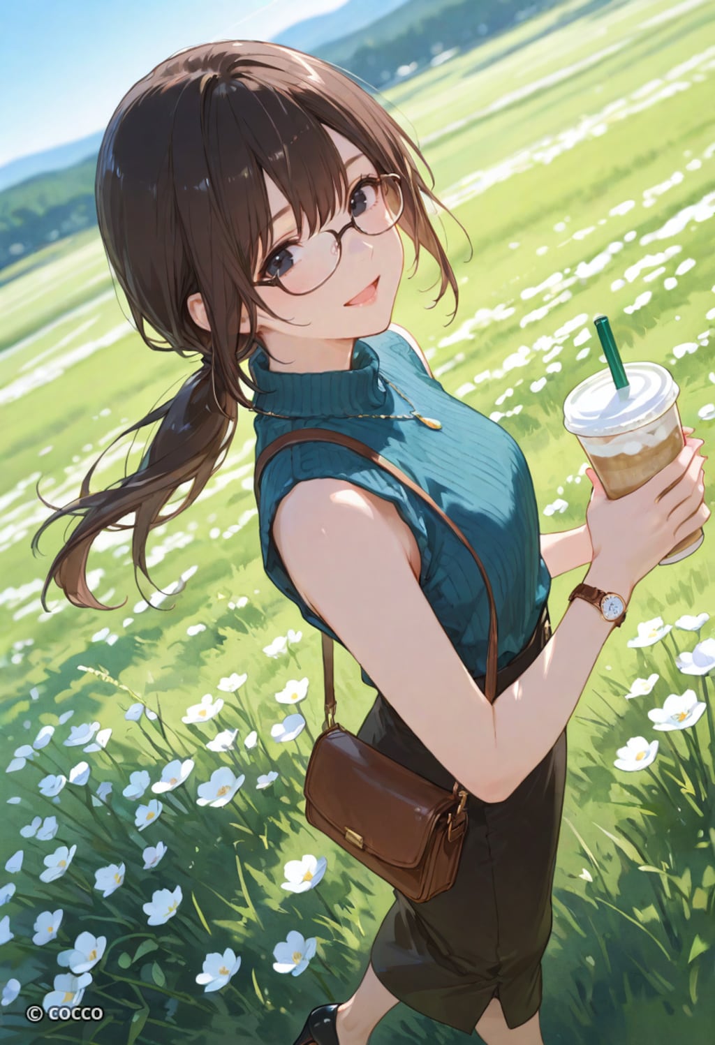 風とラテと白い花