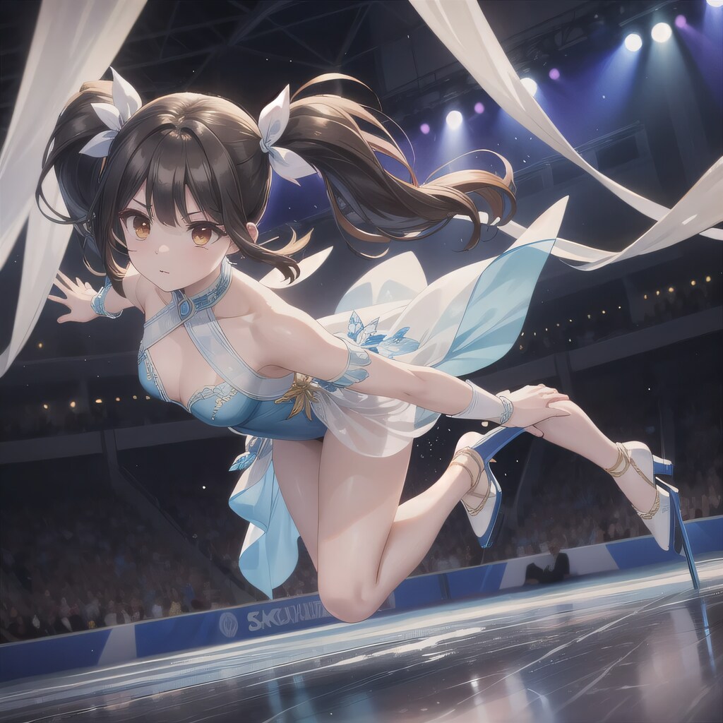 黒髪ツインテでアイススケートの少女