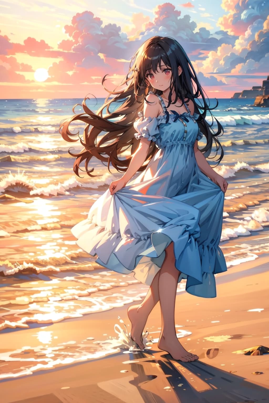 夕方の砂浜 | の人気AIイラスト・グラビア