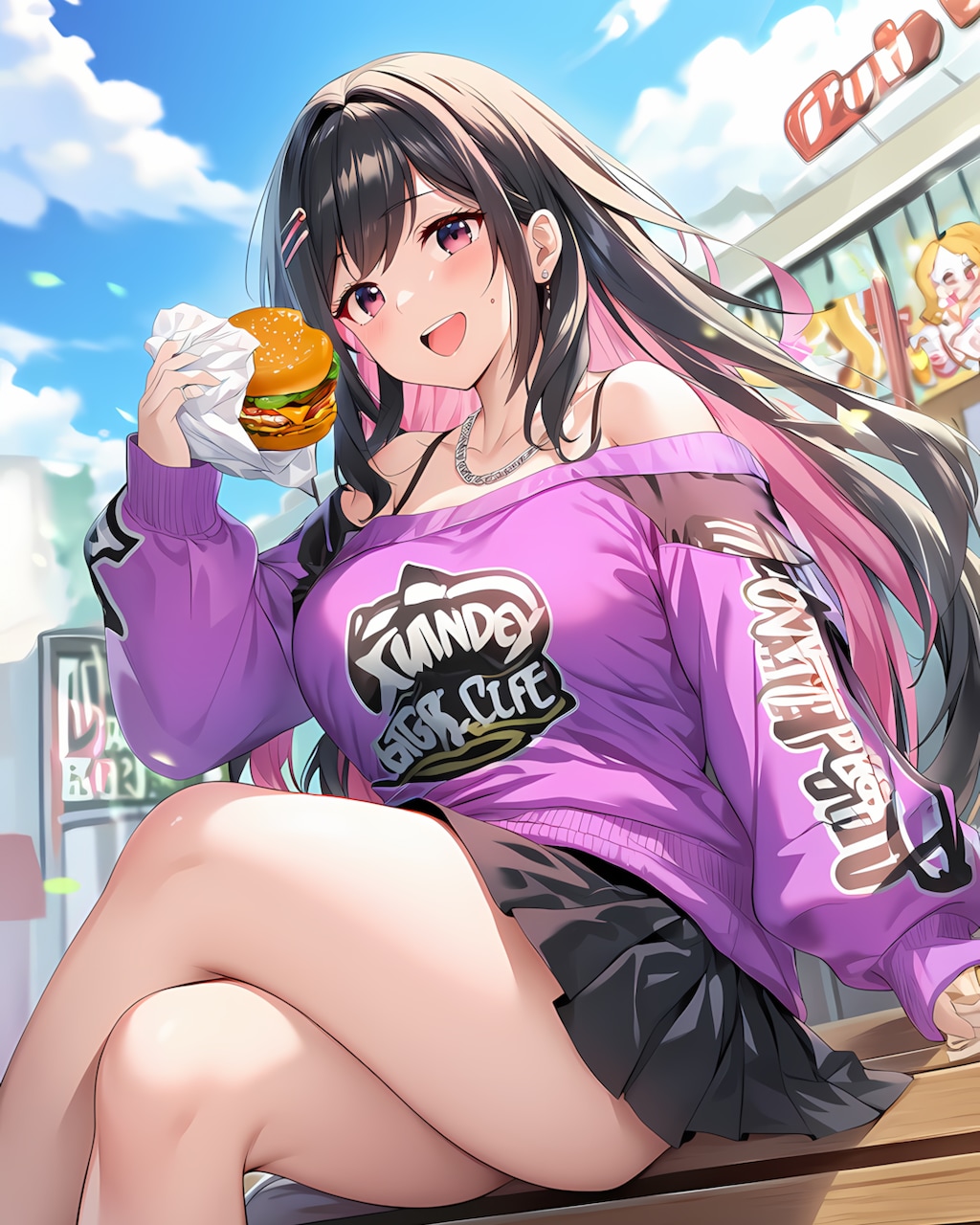 🍔曇りの日のバーガーランチ🍟パープルスウェットギャル✨