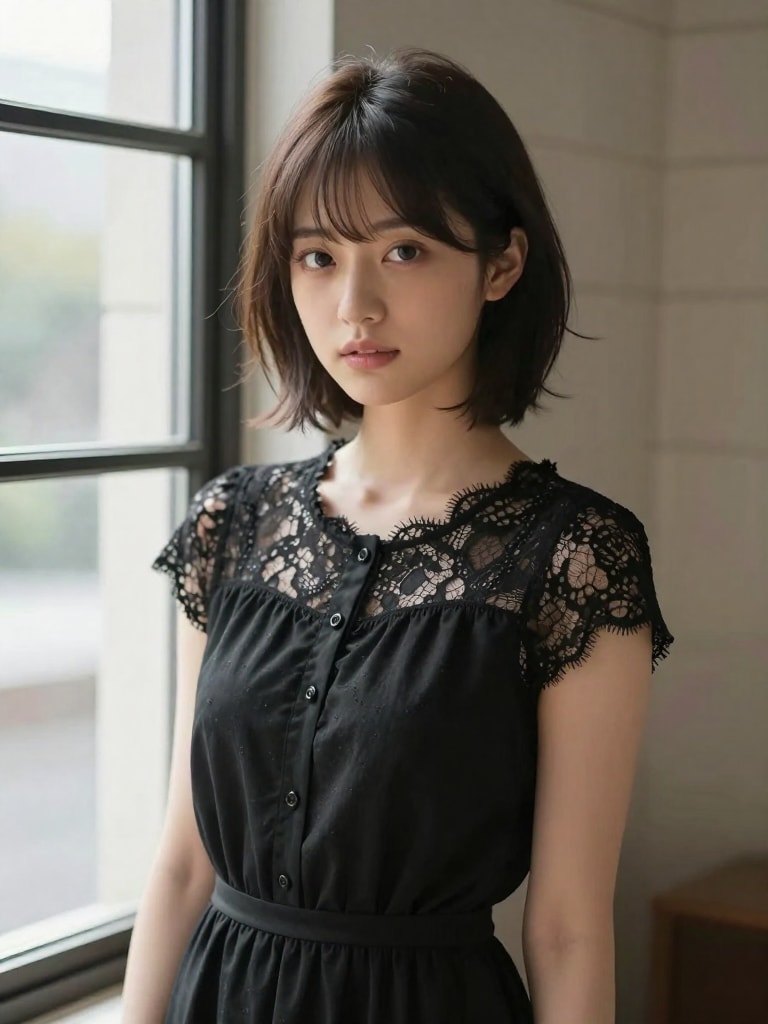 誘惑する黒ドレス美女