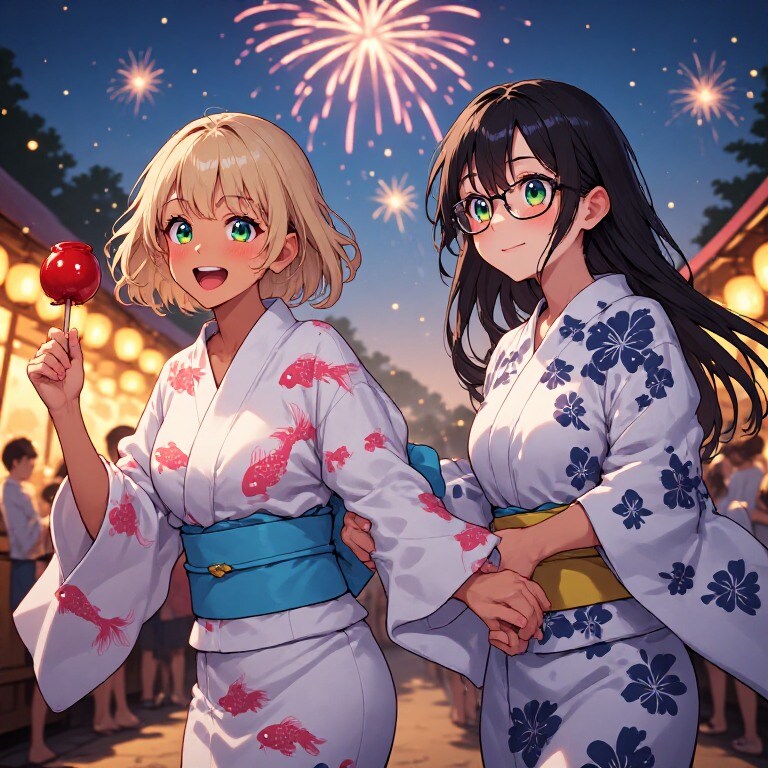 金髪ギャルと黒髪メガネ　夏祭り