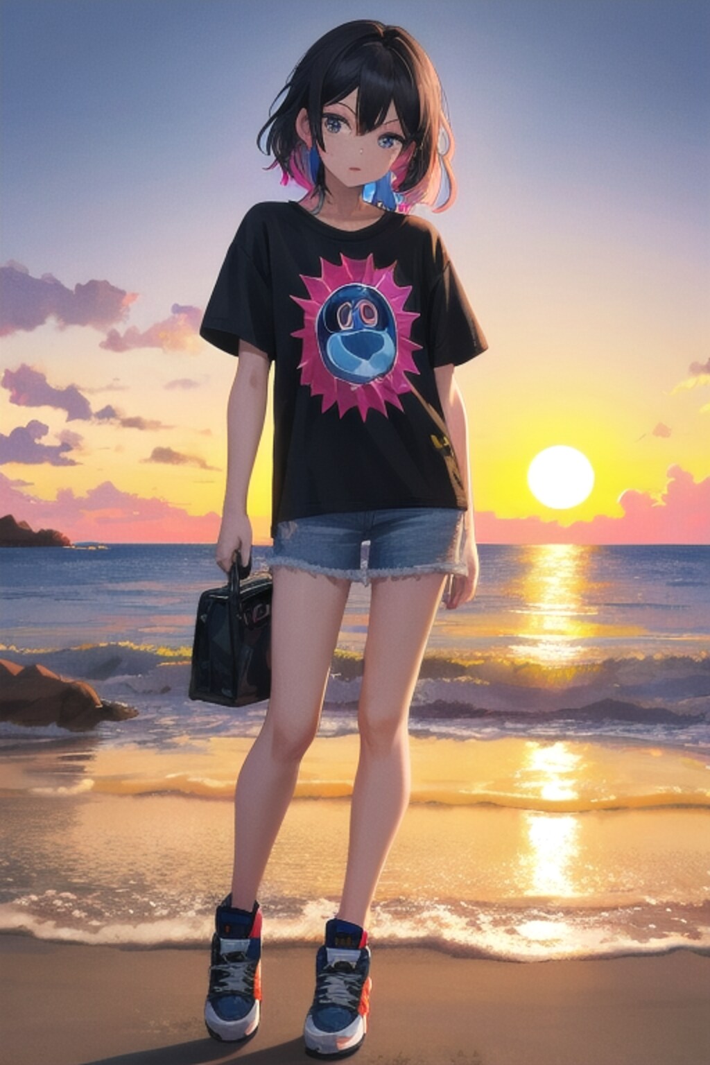 ミニクーパーに乗って海に来た彼女