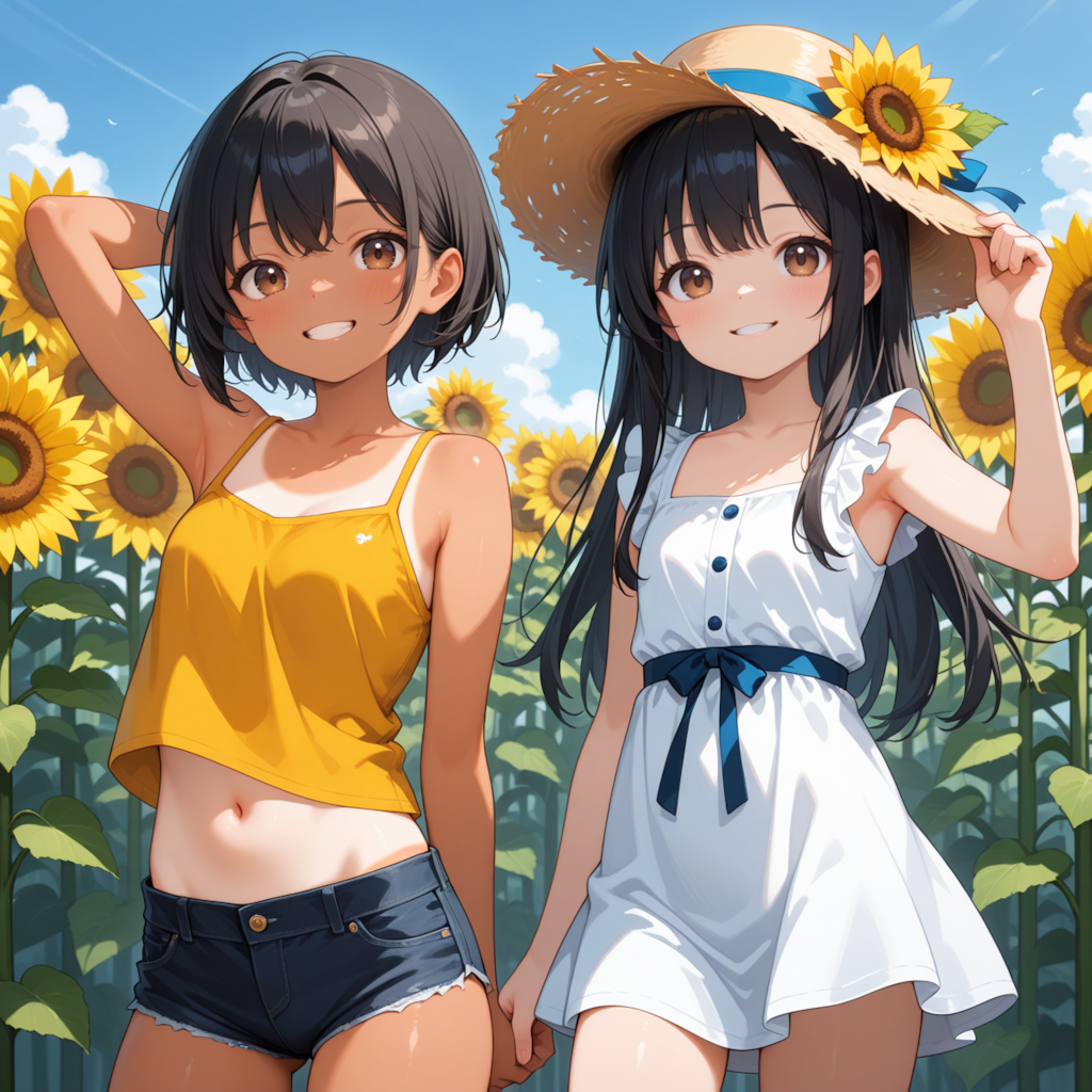 ひまわり畑の双子