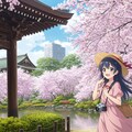 アニメの世界から桜を見に現実世界の観光地にやってきた女の子達♪ 2枚目