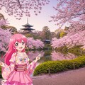 アニメの世界から桜を見に現実世界の観光地にやってきた女の子達♪ 4枚目