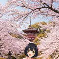 アニメの世界から桜を見に現実世界の観光地にやってきた女の子達♪ 5枚目