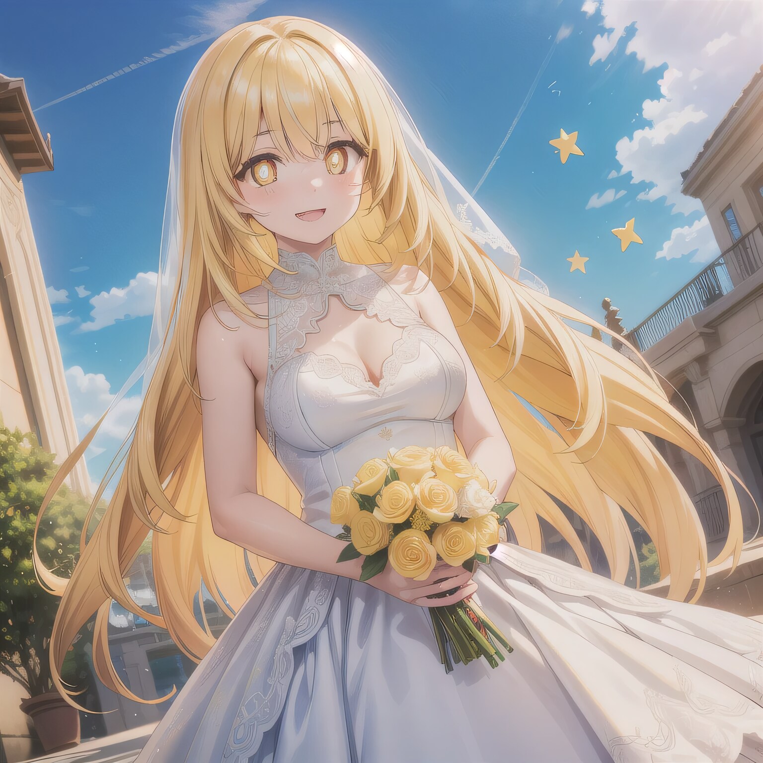 金髪ロングでウェディングドレスの少女８ | の人気AIイラスト・グラビア