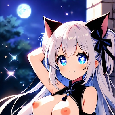 トップレスの猫耳の女の子