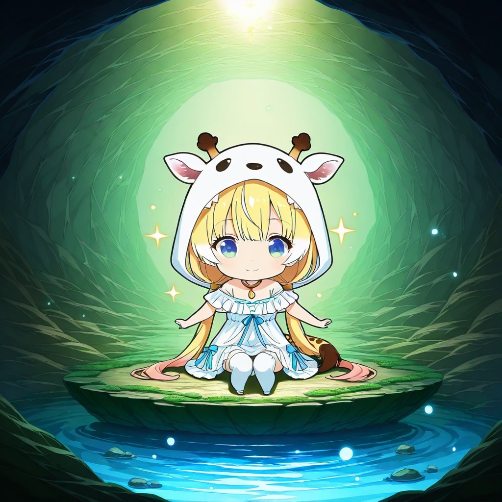 洞窟と動物着ぐるみちび子ちゃん