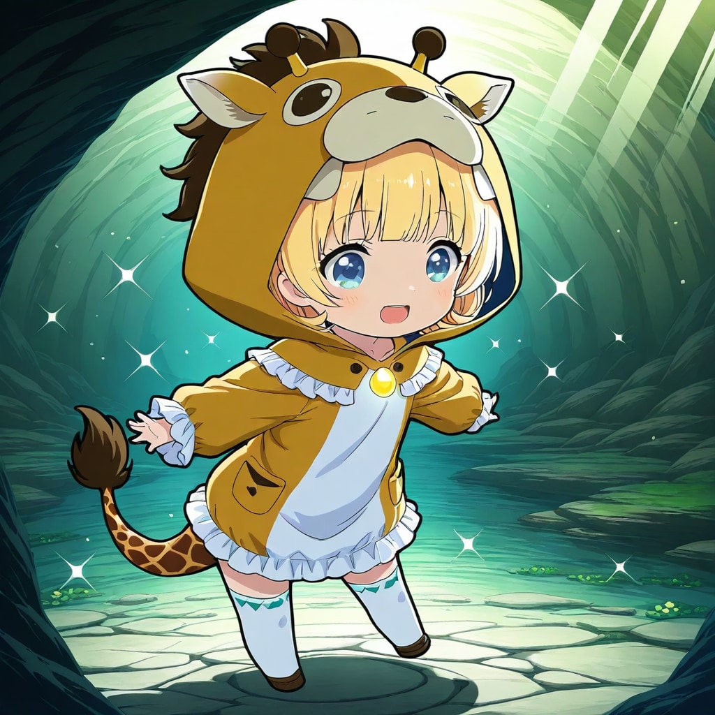 洞窟と動物着ぐるみちび子ちゃん