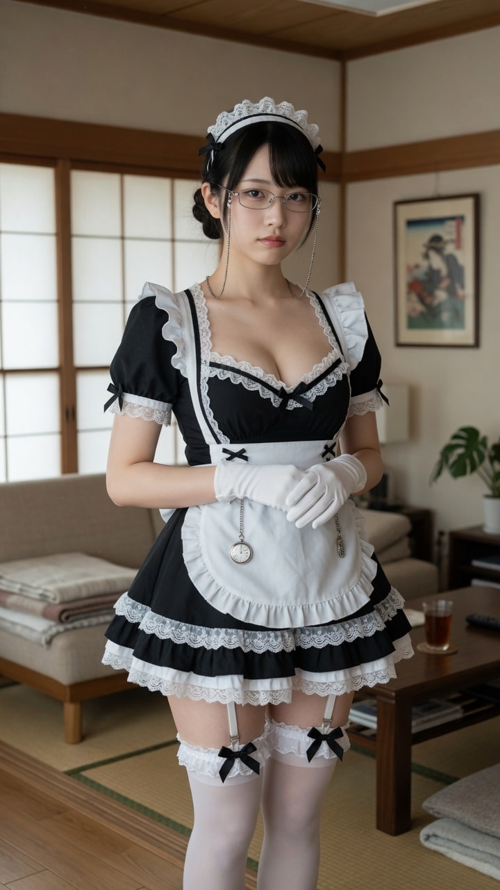 銀縁眼鏡のメイドさん