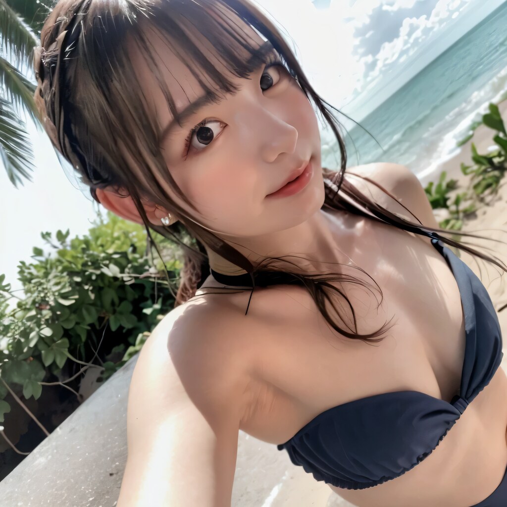 黒髪ロングで水着の美女２３