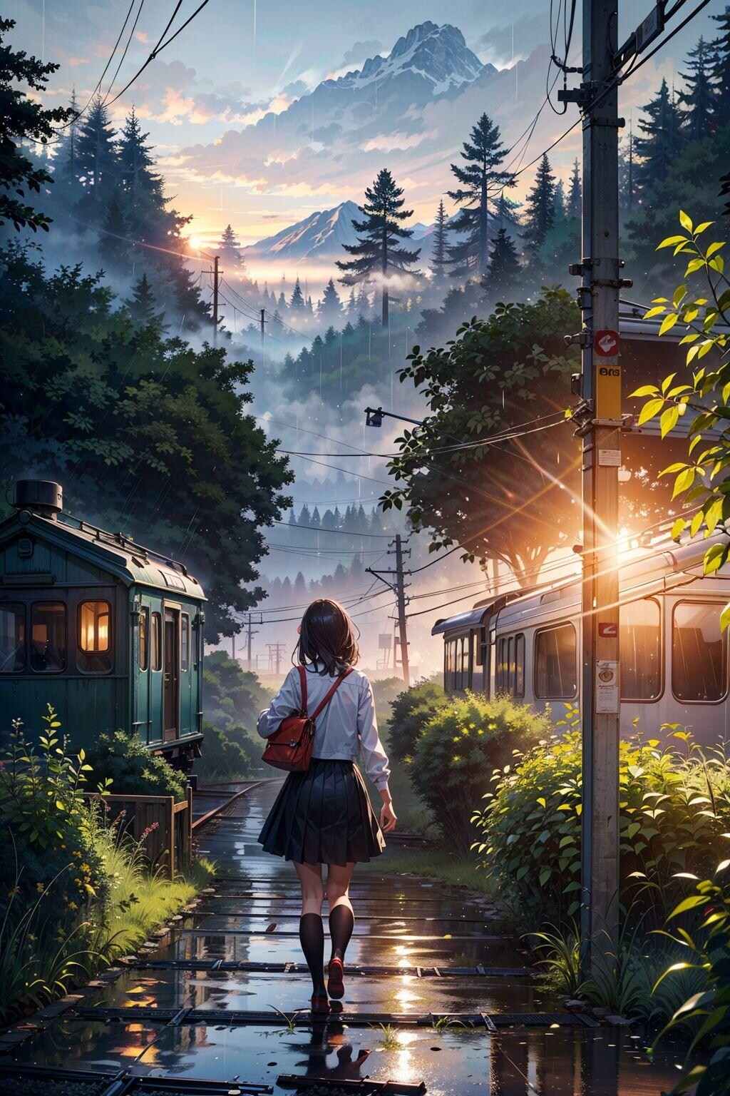 雨上がりの通学途中で