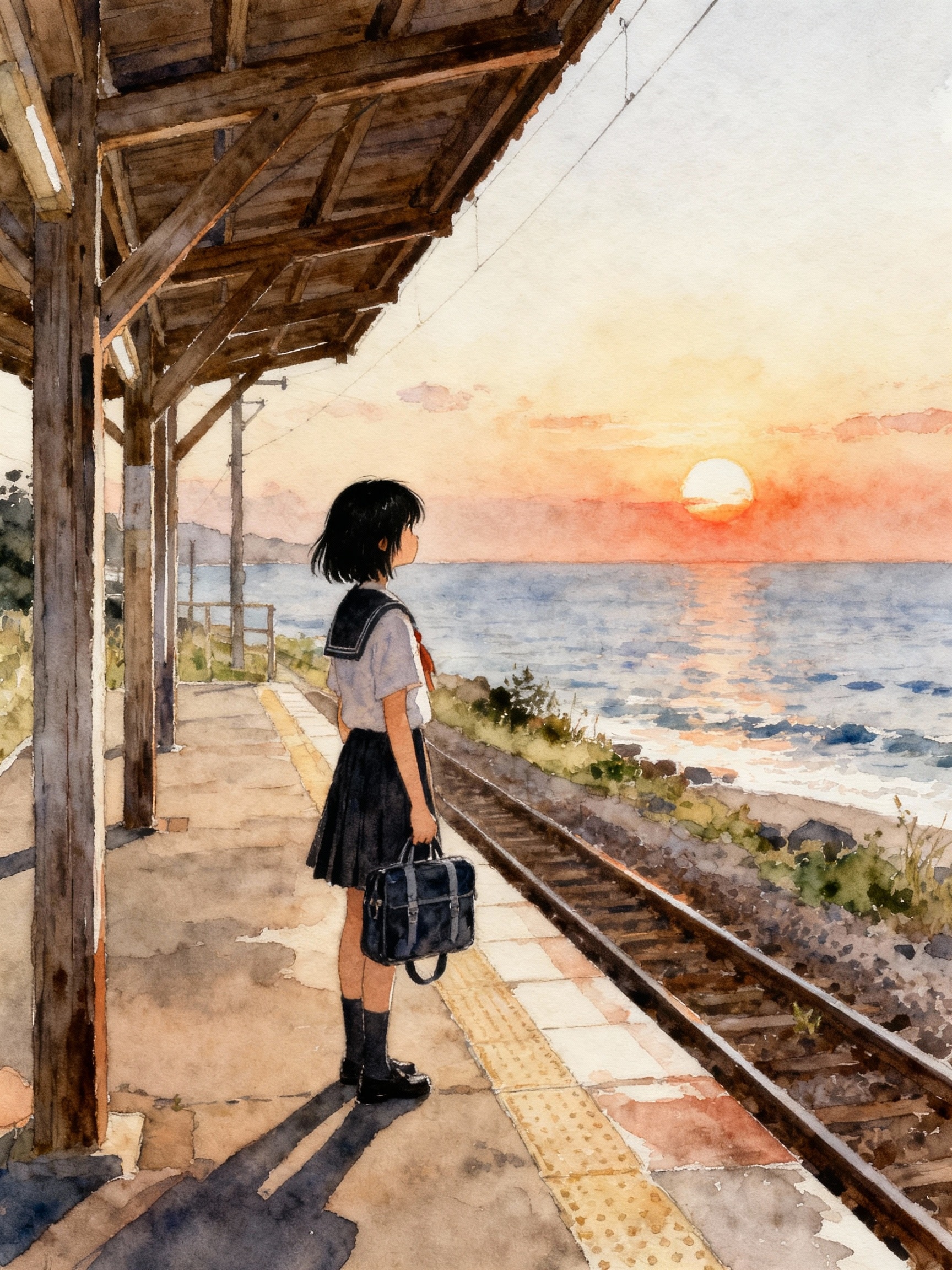海辺の駅 | の人気AIイラスト・グラビア