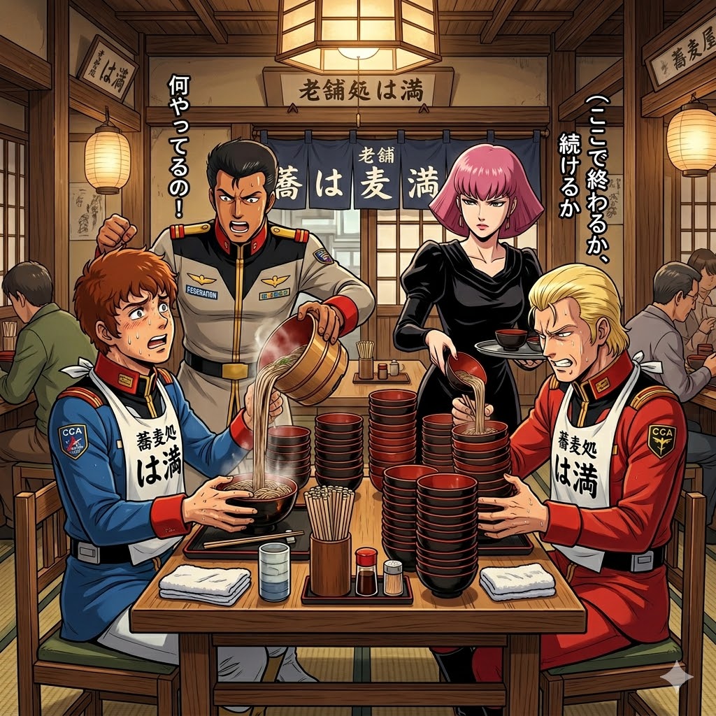 何かがおかしい🤔蕎麦早食い対決 | の人気AIイラスト・グラビア