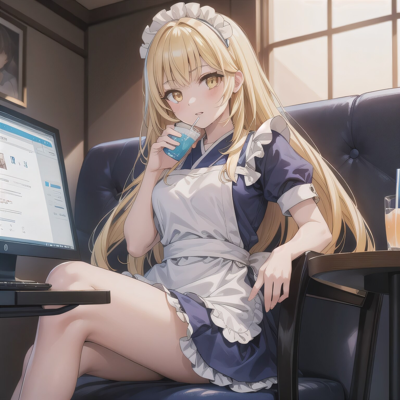 金髪ロングで漫画喫茶の少女３ | の人気AIイラスト・グラビア