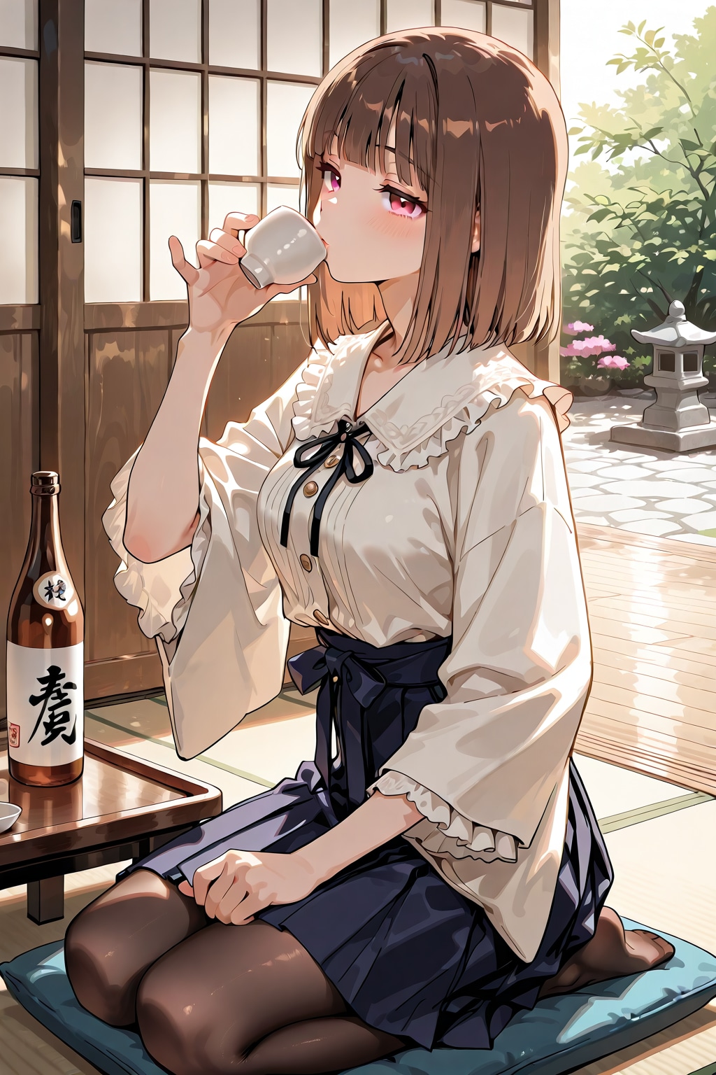 日本酒を飲む本間架純さん