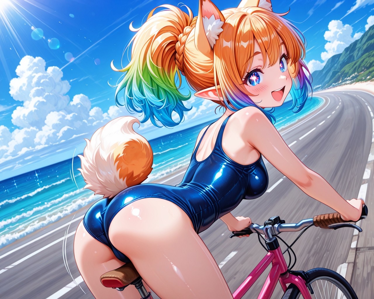 7枚）スク水で自転車