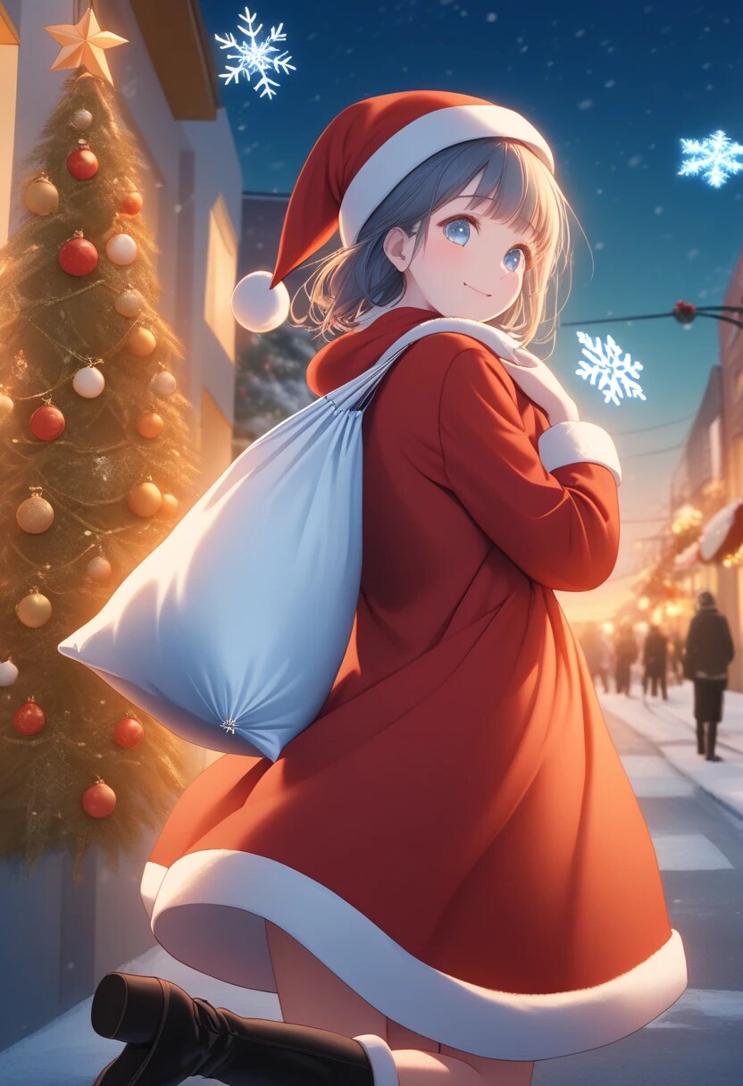 青髪ボブでサンタ衣装の少女 | の人気AIイラスト・グラビア