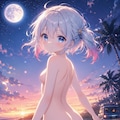 夕暮れの海辺と風に揺れる髪 2枚目