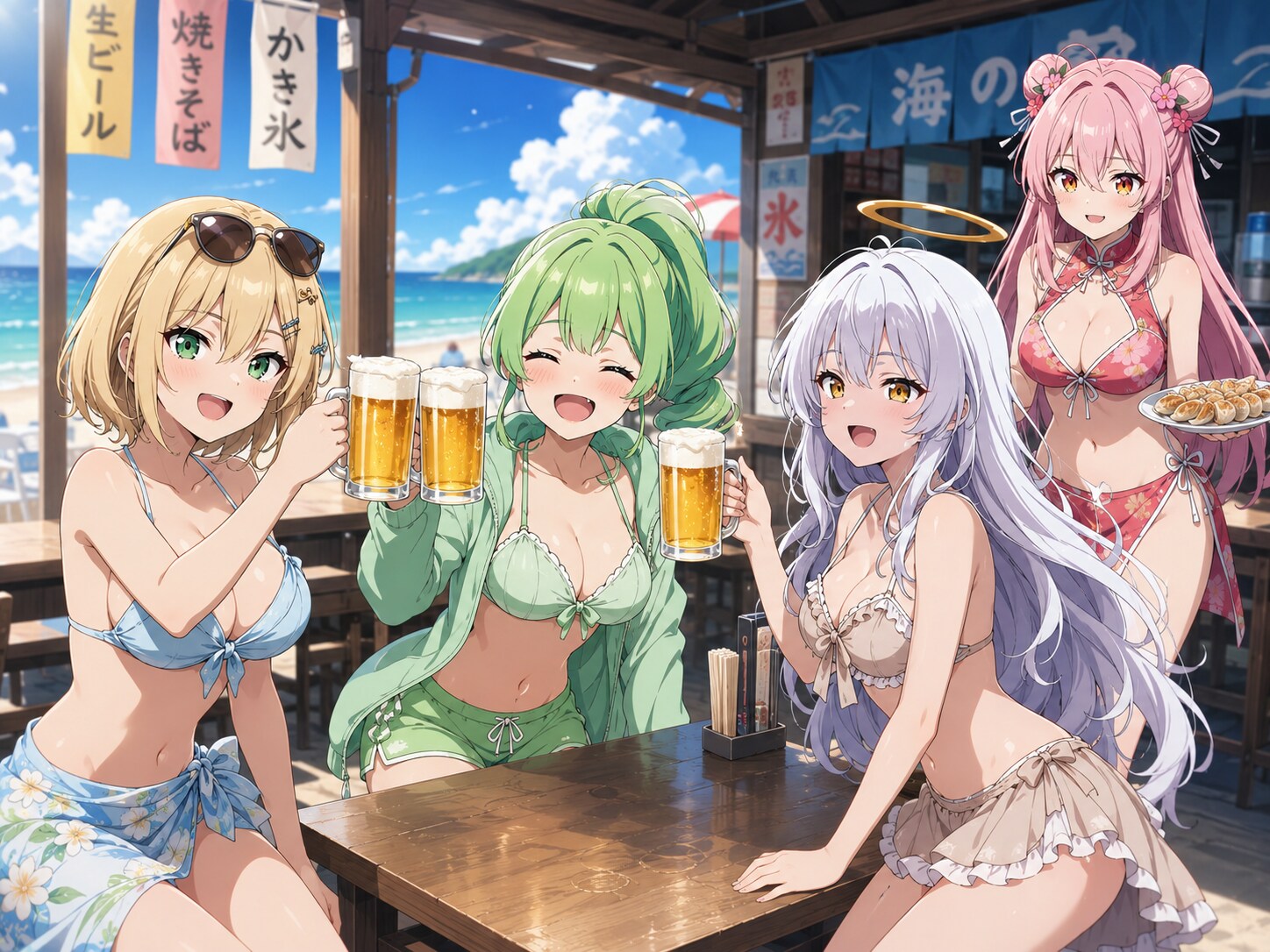 海の家でビール