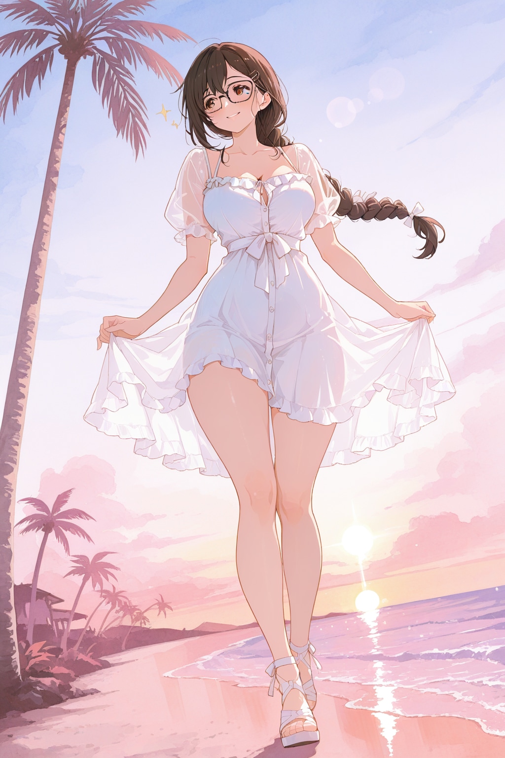夕暮れの波打ち際