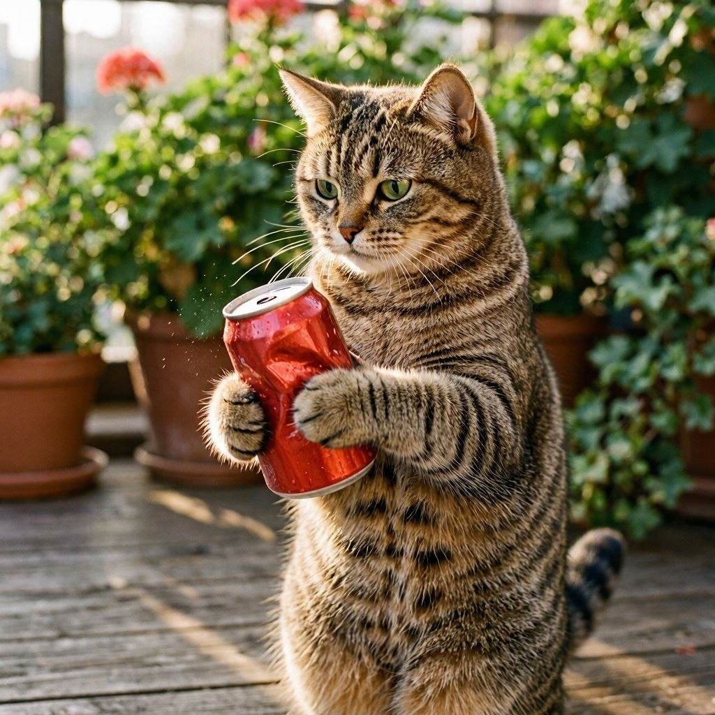 コーラを振る猫