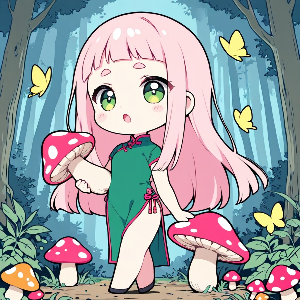 キノコとピンク髪ちゃん