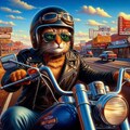 油絵風、バイクに乗るゴーグル猫 3枚目