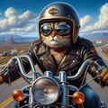 油絵風、バイクに乗るゴーグル猫 2枚目