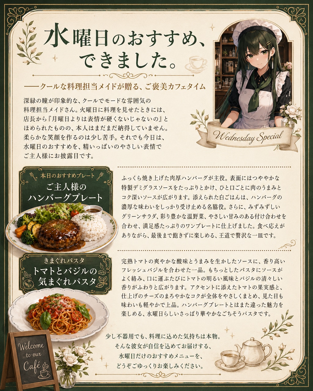 本日のおすすめプレートときまぐれパスタ(7/1)