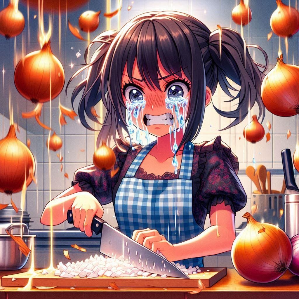 ［作戦１］たまねぎ目に染みても涙こらえる