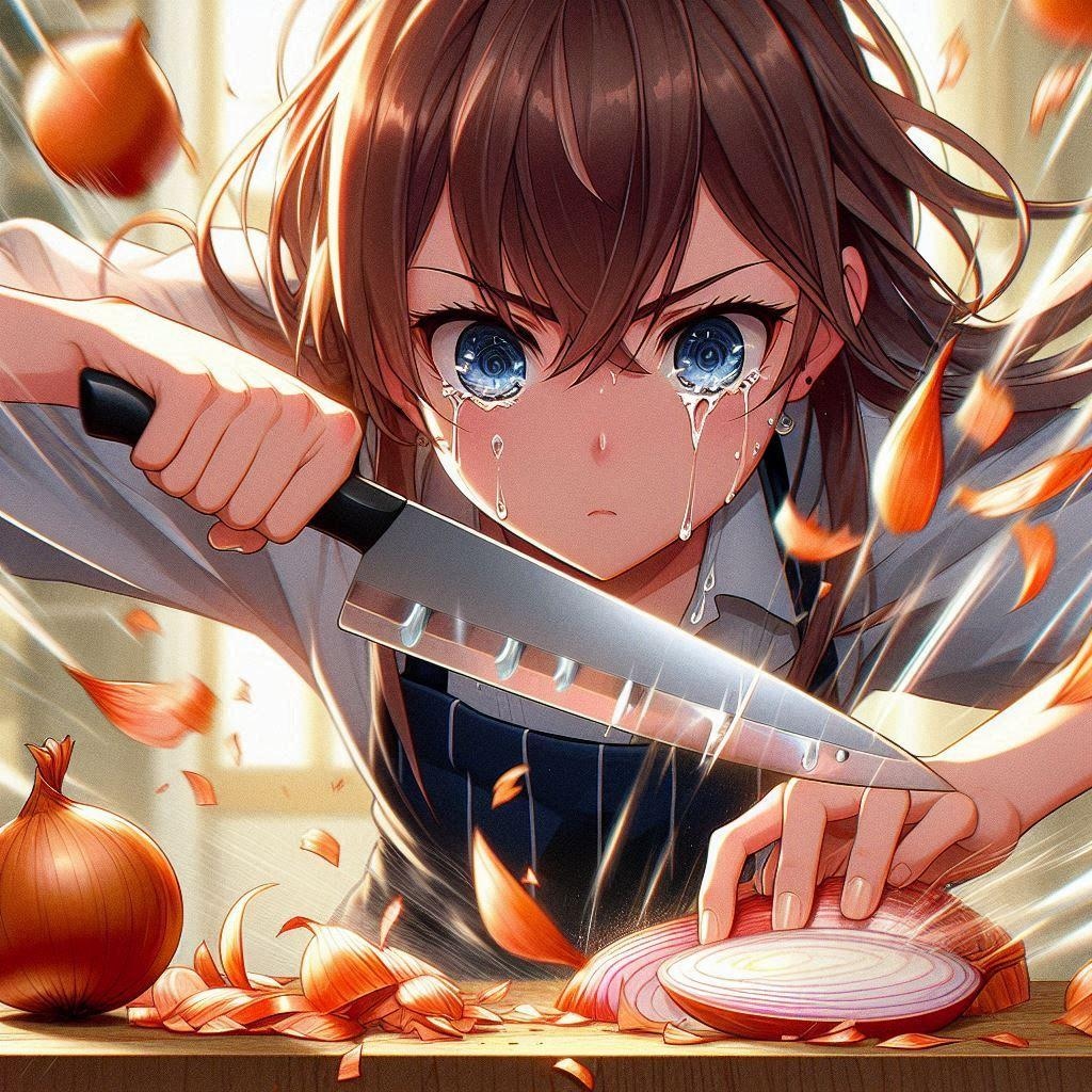 ［作戦１］たまねぎ目に染みても涙こらえる