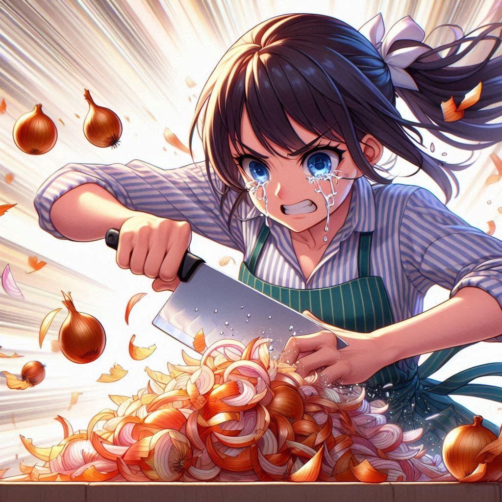 ［作戦１］たまねぎ目に染みても涙こらえる