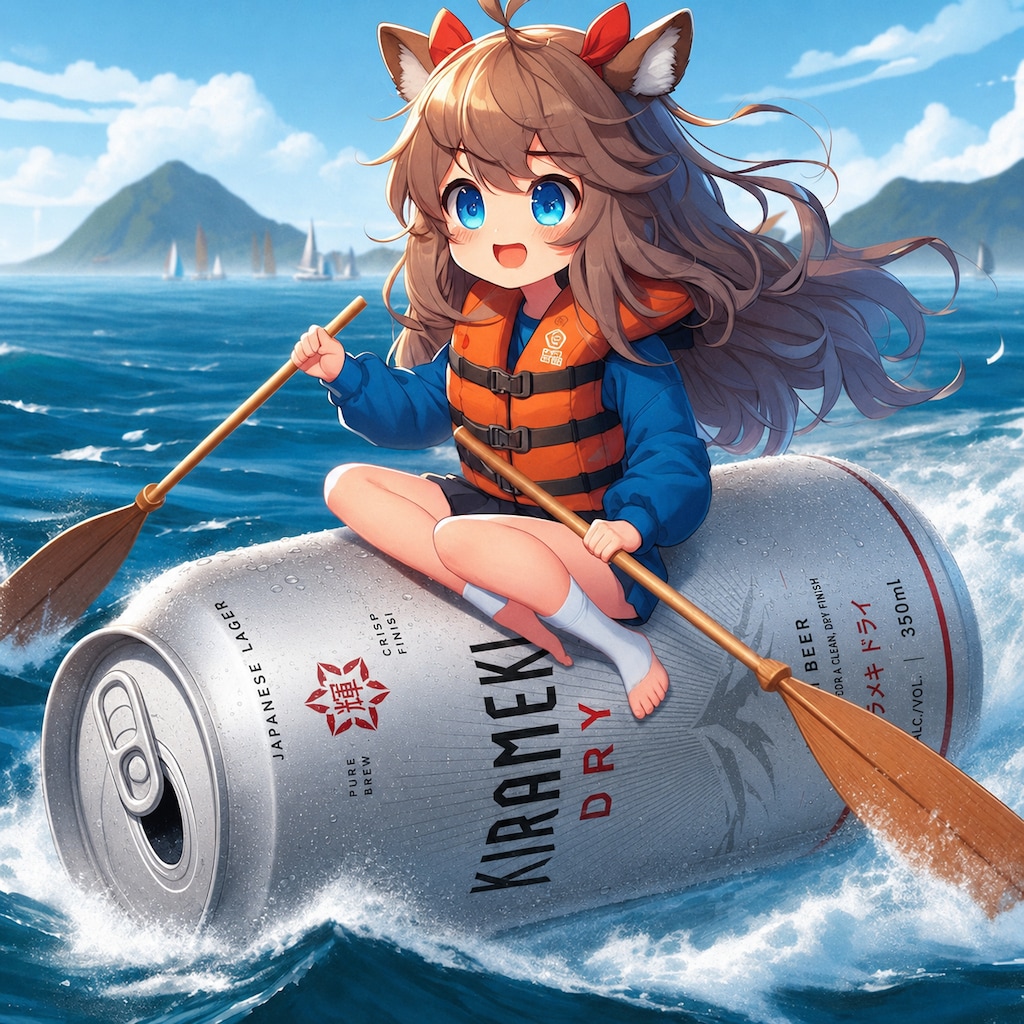 ビールカヌーで進む小さな女の子