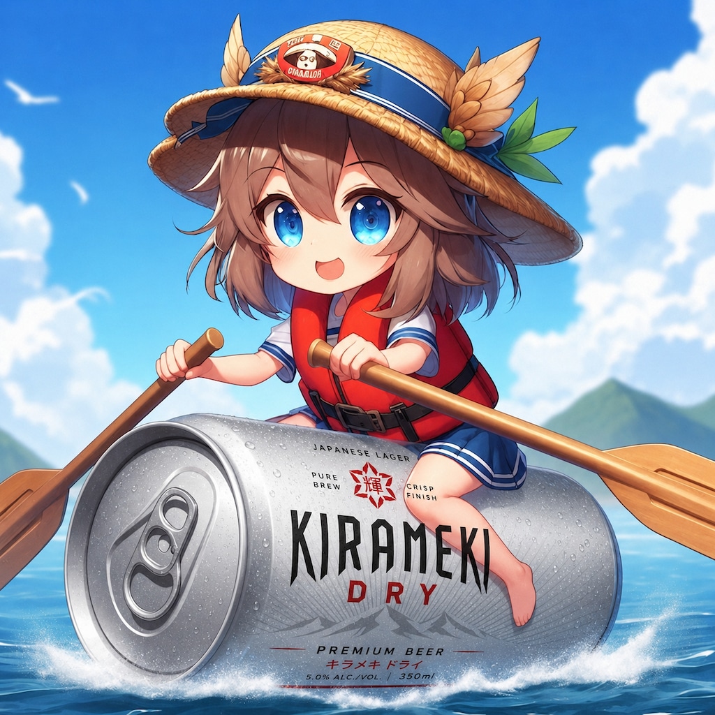 ビールカヌーで進む小さな女の子