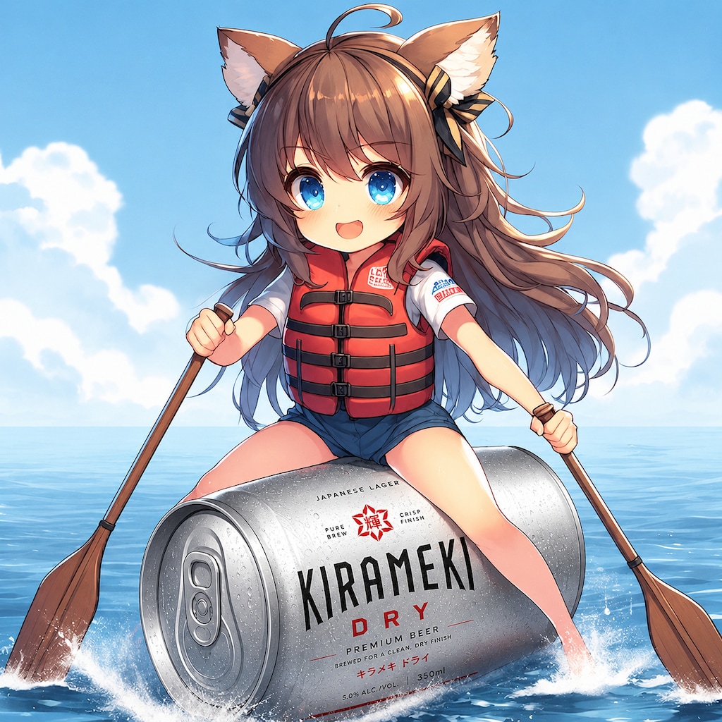 ビールカヌーで進む小さな女の子