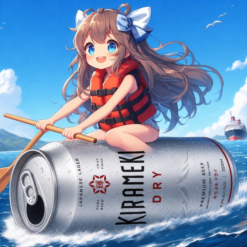 ビールカヌーで進む小さな女の子